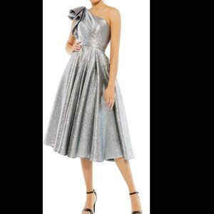 Mac Duggal One Shoulder Bow Midi Dress